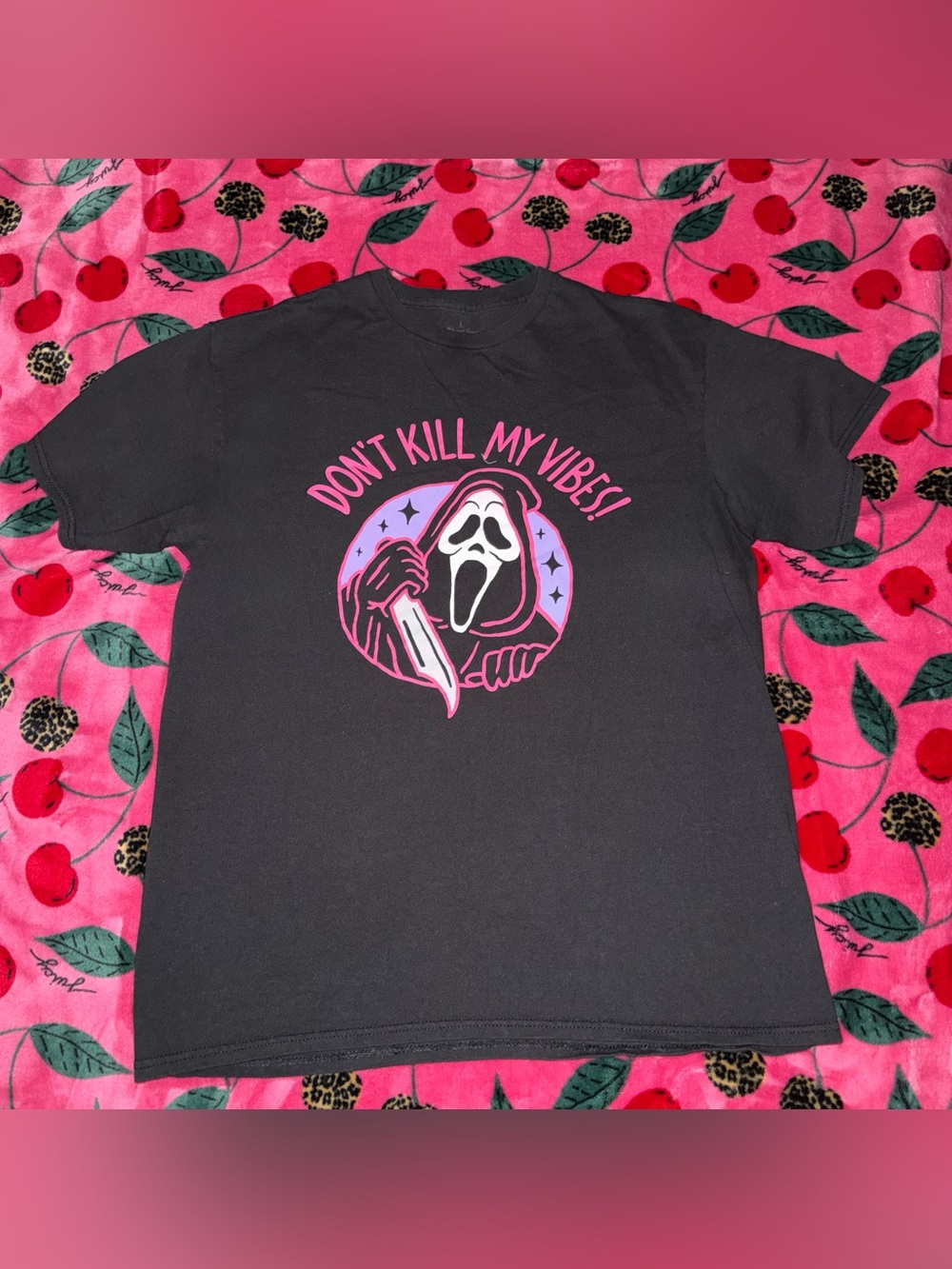 Scream Ghostface “Don’t Kill My Vibes!” T-Shirt Black Size Large Preowned